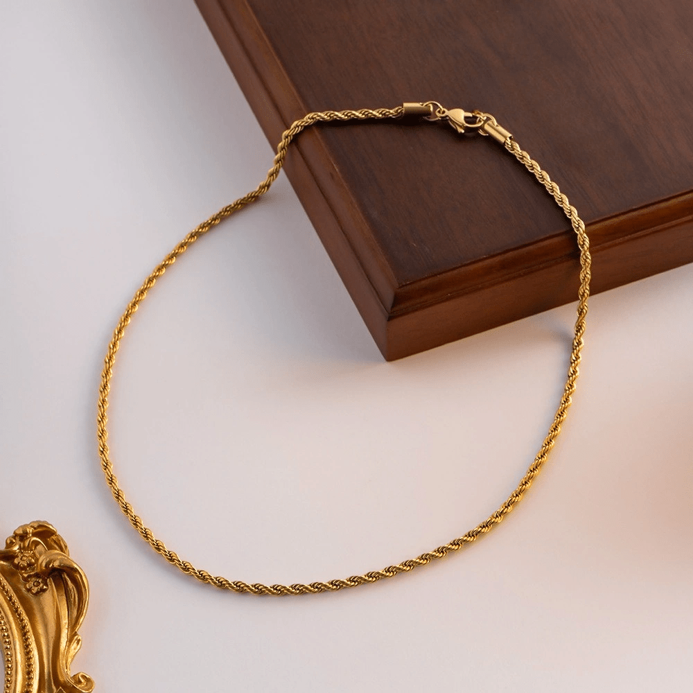 18K Gold Plated Twisted Rope Chain Necklace for Men & Women